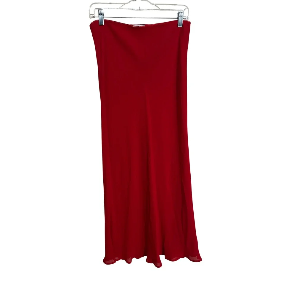 Reformation Solid Red High Rise Midi Skirt Crochet Trim Size 10